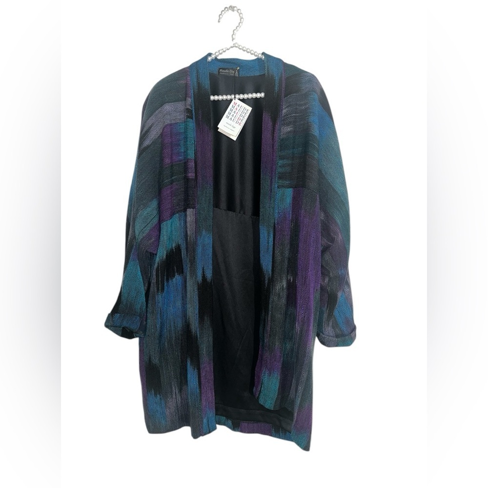 Rare Vintage Artisanal Maude Diggs Hand Woven & Dyed Cotton Silk Slouchy Coat